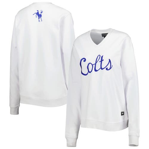 Women's The Wild Collective White Indianapolis Colts Cheer V-Neck Fleece Pullover Sweatshirt