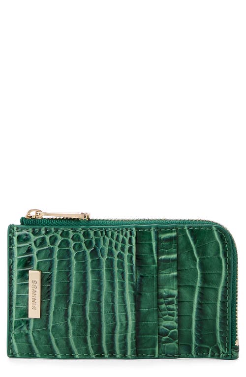 Lennon Croc Embossed Leather Card Case in Parakeet