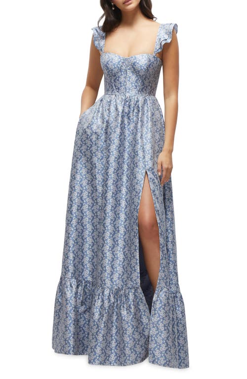 Shop Dessy Collection Floral Jacquard Corset Bodice Gown In Chambray