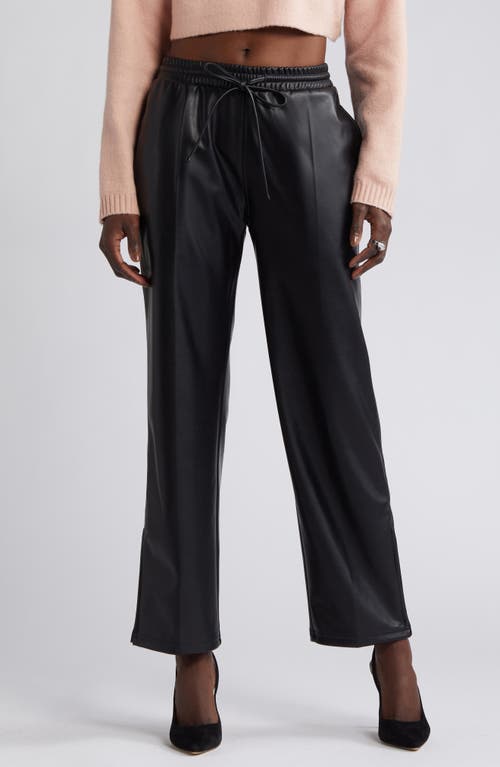 Open Edit Faux Leather Drawstring Track Pants Black at Nordstrom,