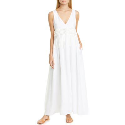 Fabiana Filippi Fringe Trim Linen Maxi Dress, US / 42 IT - White