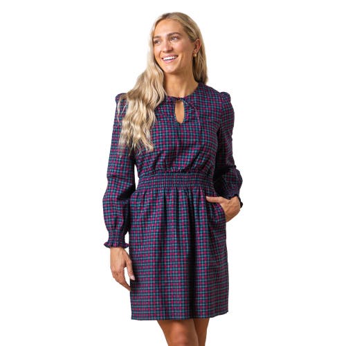 Shop Hope & Henry Smocked Keyhole Dress In Navy Holiday Check