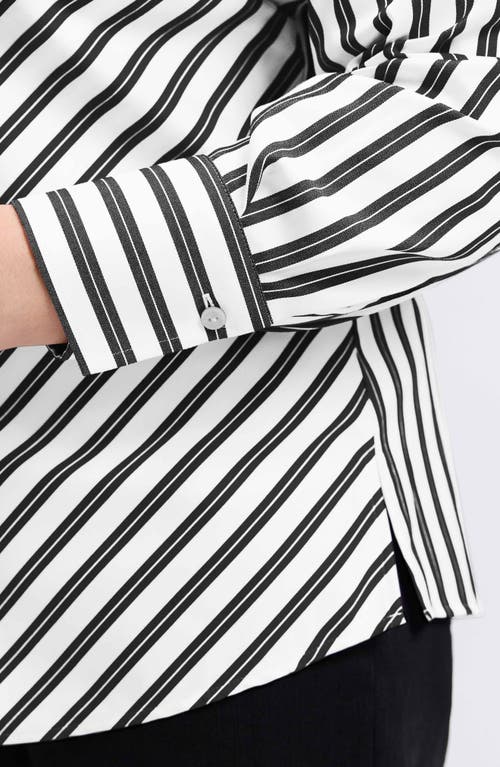 Shop Foxcroft Mary Stripe Stretch Button-up Shirt In Black/white