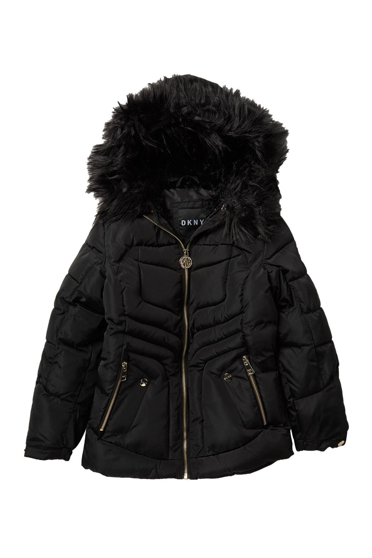 dkny faux fur puffer coat