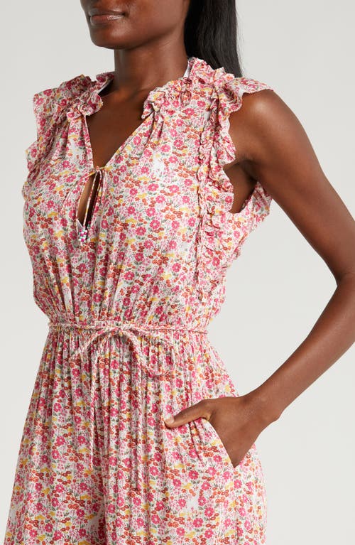 Shop Poupette St Barth Belene Floral Tiered Ruffle Cover-up Jumpsuit In Pink Jardin