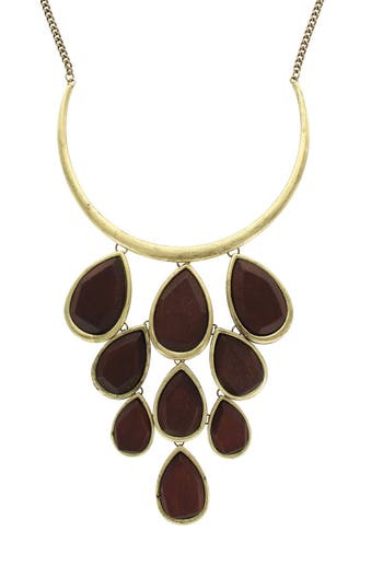Shop Olivia Welles Elissia Wood Bib Necklace In Oxidized Brass/brown