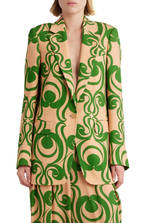 Shop Dries Van Noten Swirl Print One-button Blazer In Green