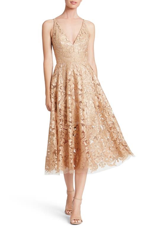 Dress The Population Blair Embellished Fit & Flare Cocktail Dress In Gold/nude