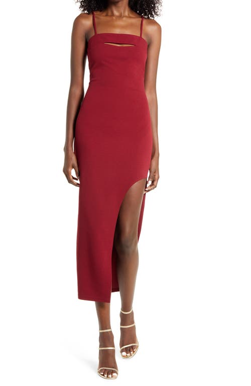 Stunned and Speechless Cutout Cocktail Midi Dress in Burgundy