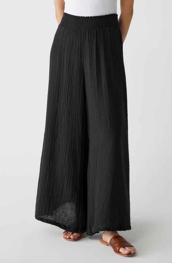 Shop Michael Stars Simba Smocked Waist Wide Leg Pants In Black