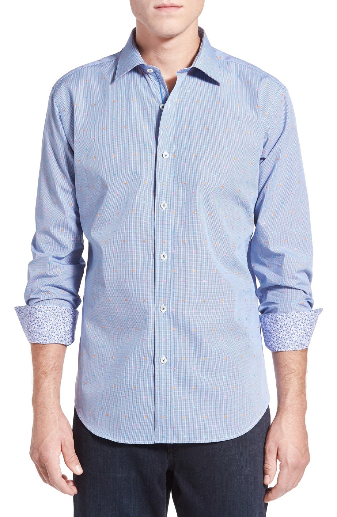 Bugatchi Mens Cut Dobby Cotton Fitted Long Sleeve Sport Shirt