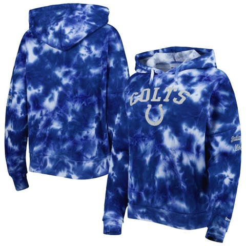 Women's Junk Food Royal Indianapolis Colts Raw Edge Raglan Notch Neck  Pullover Hoodie