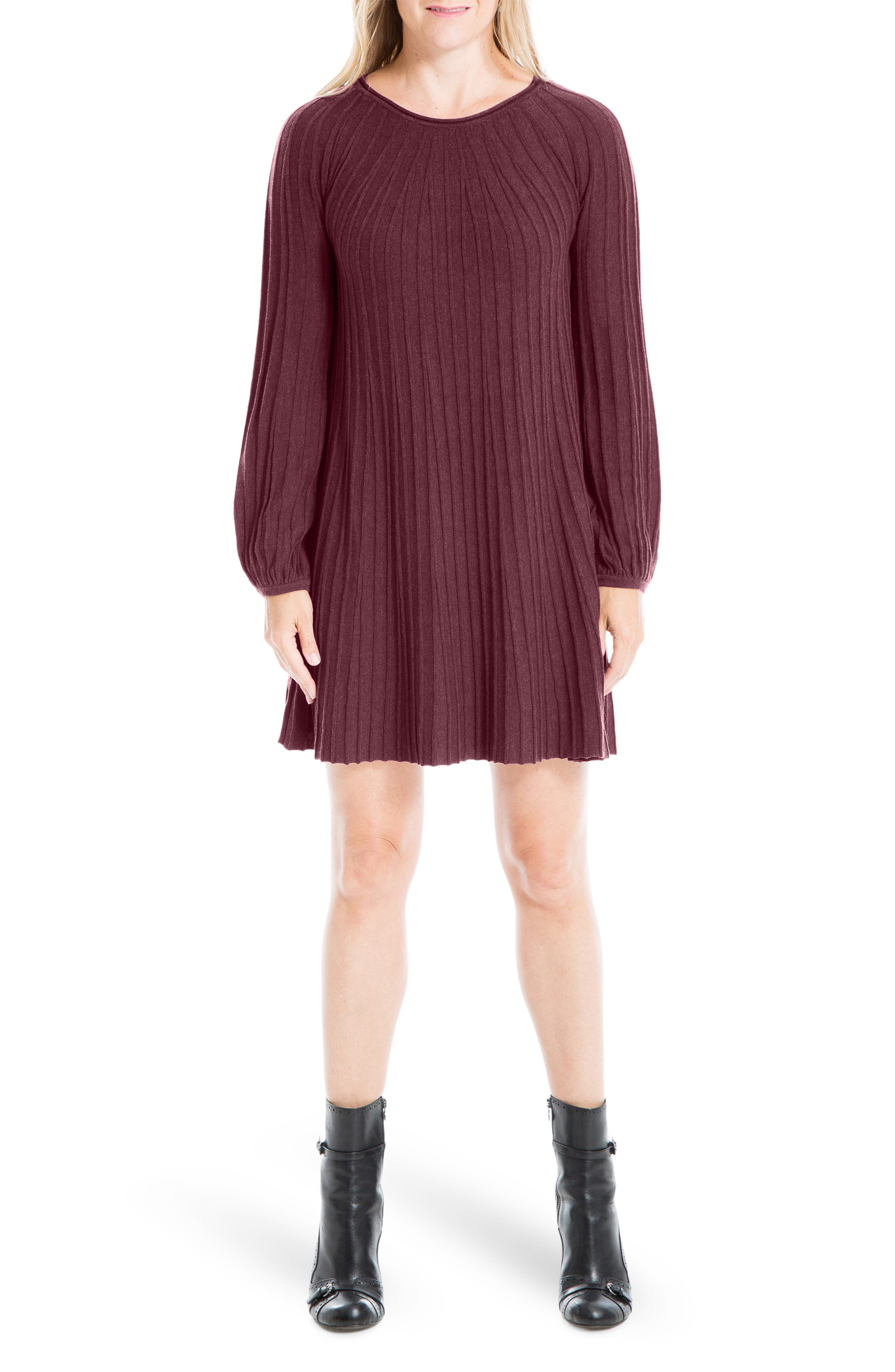 Max Studio Long Sleeve A-line Sweater Dress In Wine | ModeSens