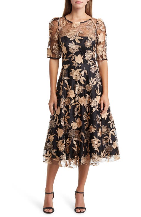 Floral Embroidery Midi Cocktail Dress