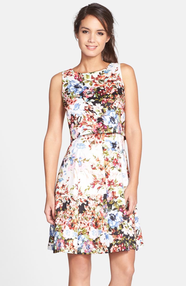Gabby Skye Floral Print Shantung Popover Dress | Nordstrom