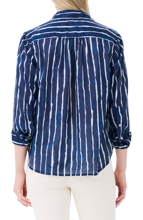 Shop Nic + Zoe Nic+zoe Watercolor Stripe Girlfriend Cotton Button-up Shirt In Indigo Multi