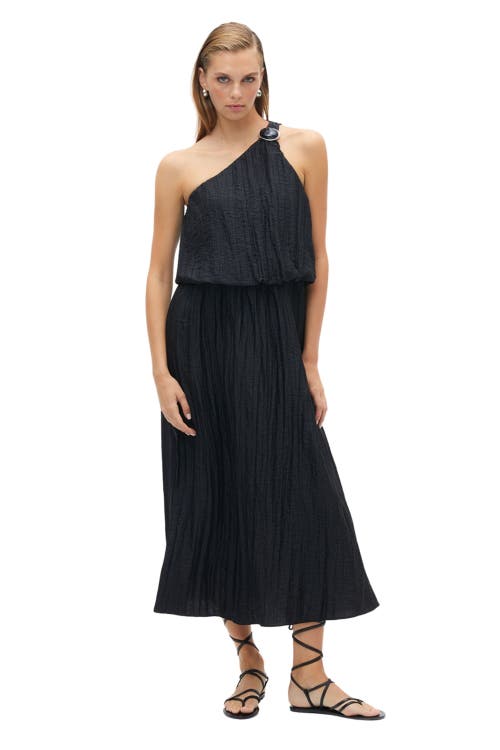 One Shoulder Dress with Accessory Detail in Black