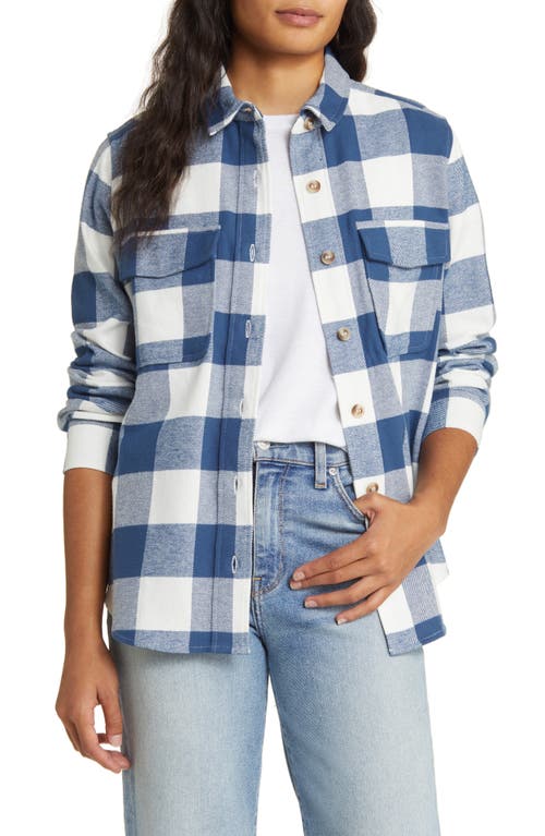 caslon(r) Easy Plaid Cotton Shacket in Blue Ensign- Ivory Buffalo