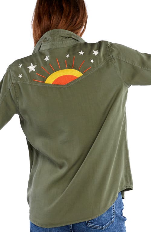 Billy T Hello Sunshine Embroidered Button-up Shirt In Soft Olive