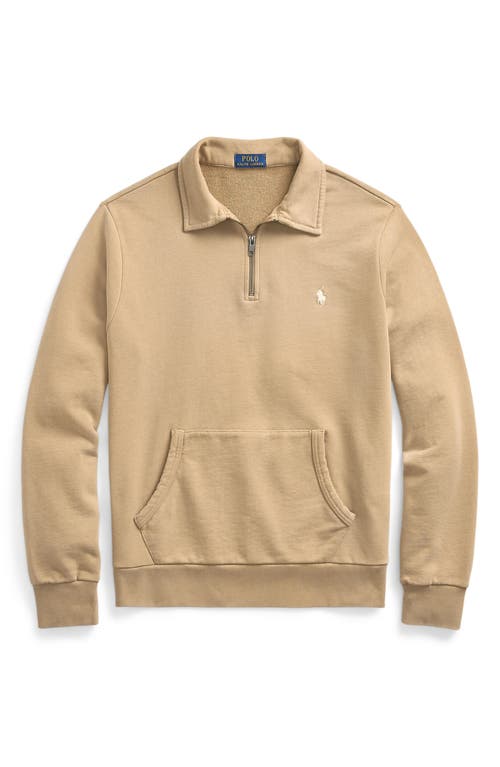 Shop Polo Ralph Lauren Embroidered Logo Cotton French Terry Sweatshirt In Desert Khaki