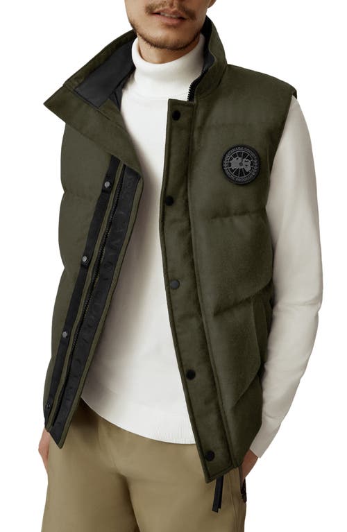 Canada Goose Garson Recycled Wool Blend Down Vest in Military Green Melange
