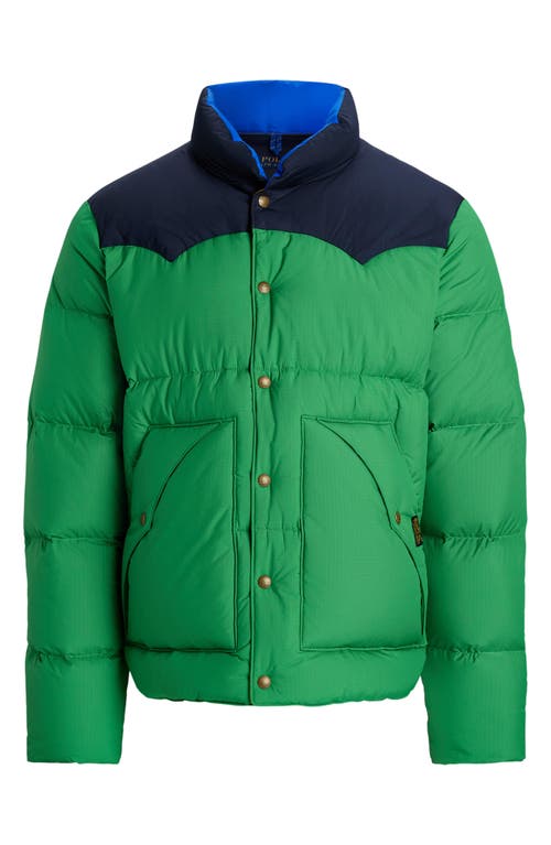 Shop Polo Ralph Lauren Telluride Down & Feather 650 Fill Puffer Coat In Green Grass/collection Navy