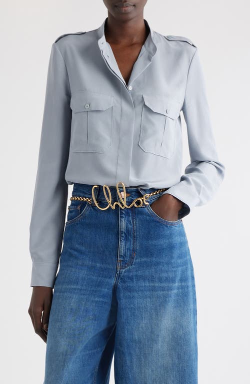 Shop Chloé Military Style Silk Crepe Button-up Shirt In Ash Blue