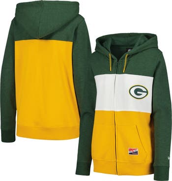 New Era Women's New Era Green Green Bay Packers Color-Block Full-Zip Hoodie