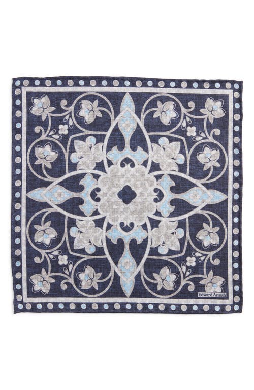 Shop Edward Armah Paisley Vine Reversible Silk Pocket Square In Navy