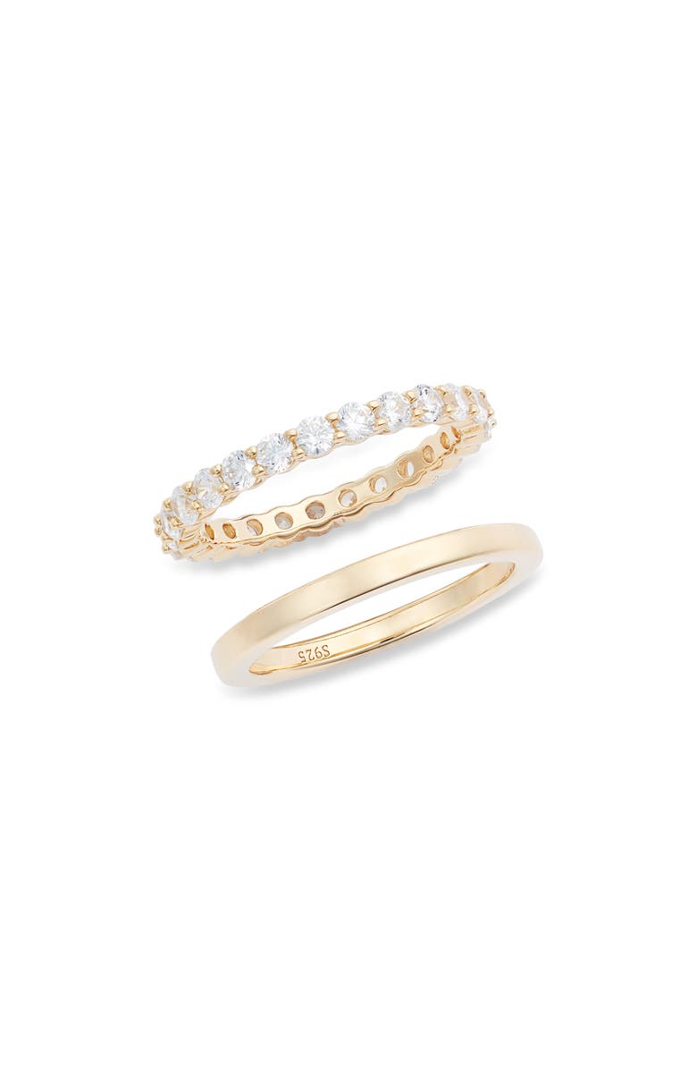 NORDSTROM Set of 2 Band & Pavé Sterling Silver Ring, Main, color, CLEAR- GOLD