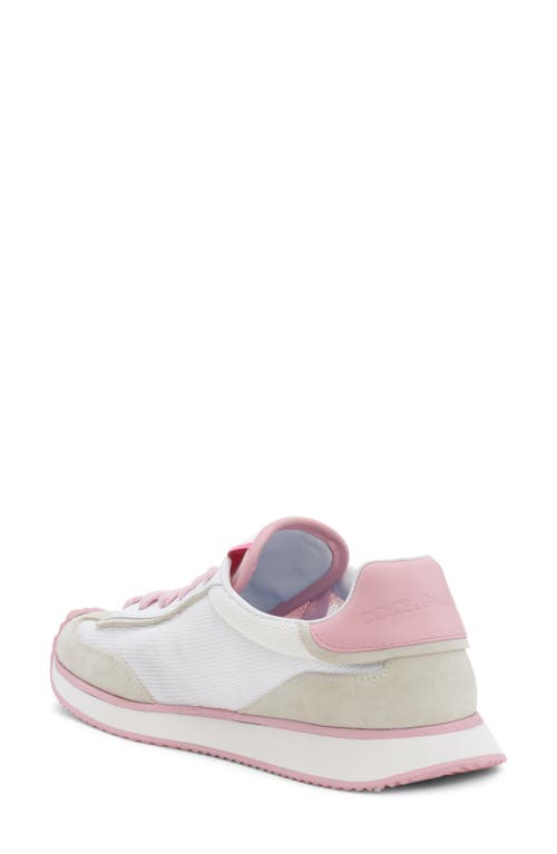 Dolce & Gabbana 'aria' Pink Running Sneakers With Logo Detail In Suede And Tech Fabric Woman In Bianco/rosa