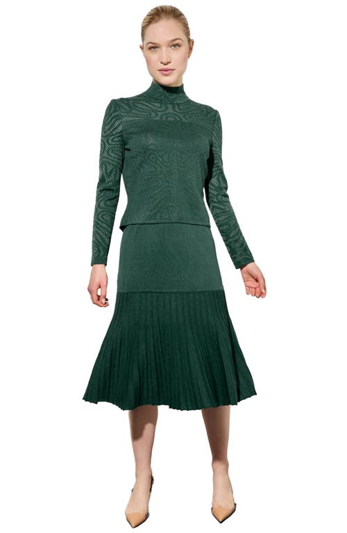 Ming Wang Mock Neck Burnout Jacquard Knit Crop Top In Forest Verid