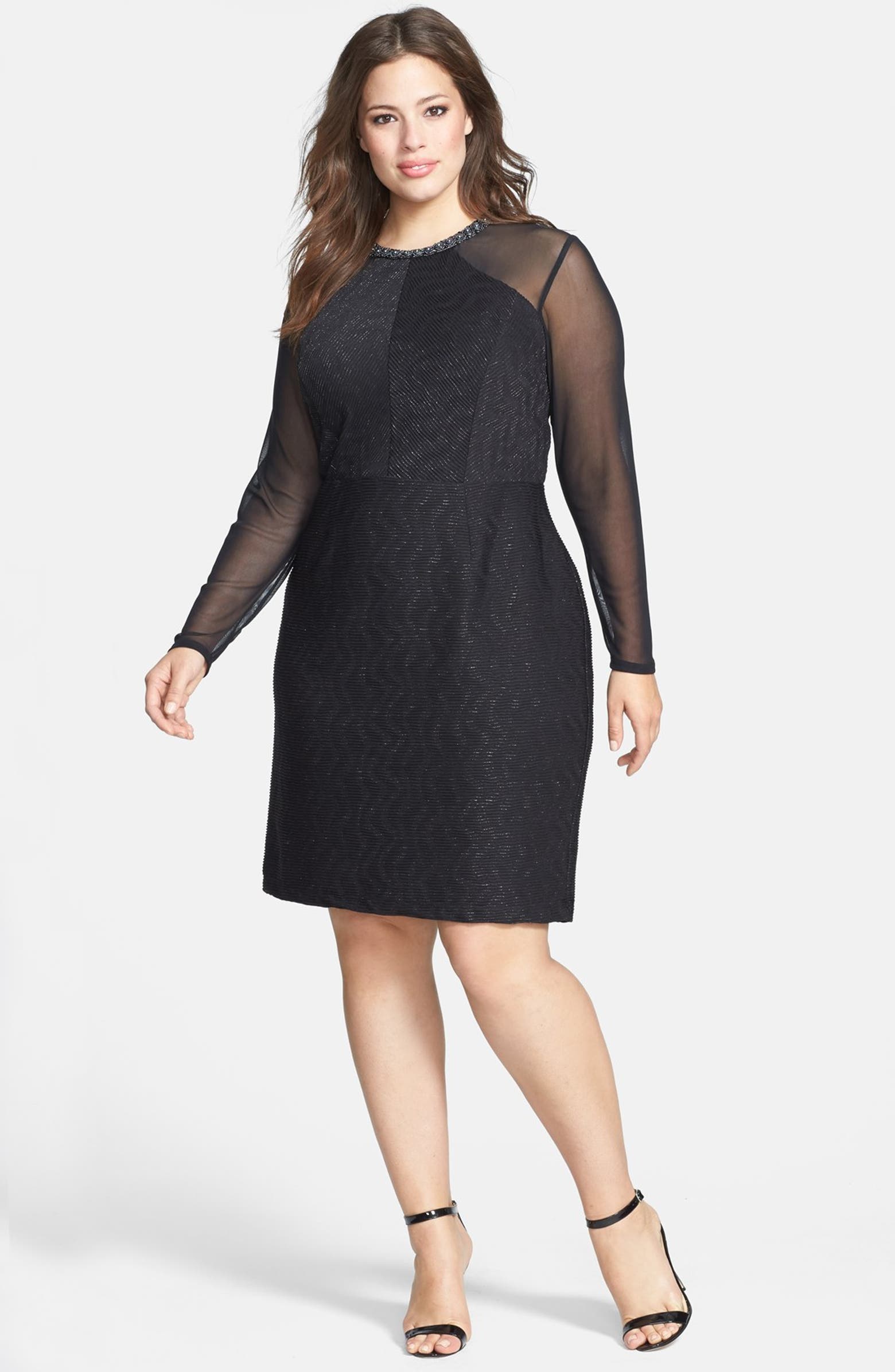 Donna Ricco Sparkle Knit Illusion Sleeve Dress (Plus Size) | Nordstrom