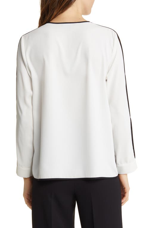 Ming Wang Split Sleeve Crêpe De Chine Blouse In White/black