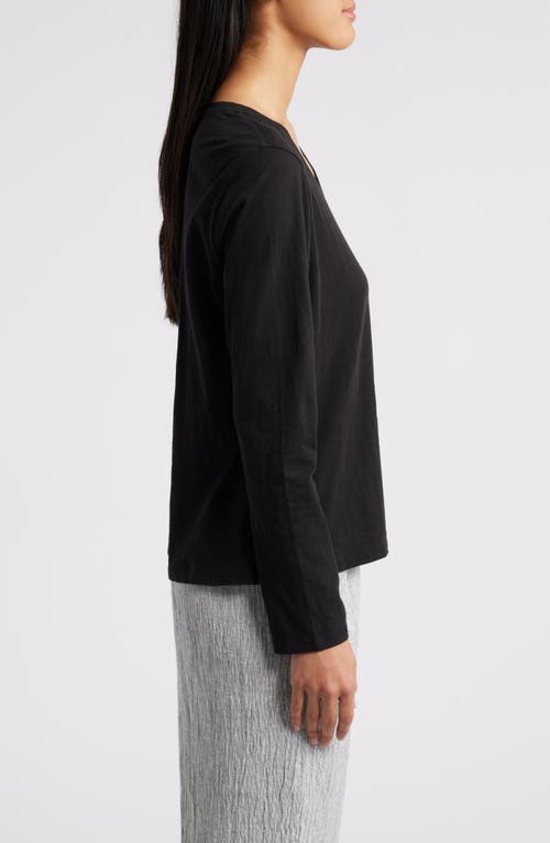 Eileen Fisher Easy V-neck Long Sleeve Organic Cotton T-shirt In Black