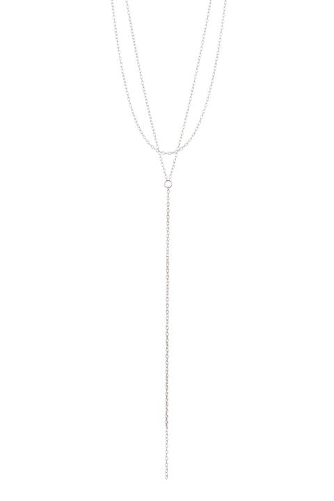 White Rhodium Plated Layered Y-Necklace