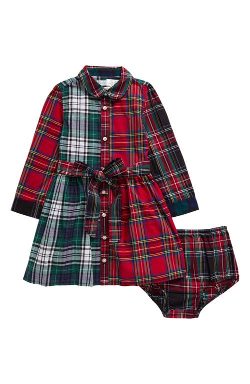 Shop Ralph Lauren Tie Belt Long Sleeve Shirtdress & Bloomers Set In Red Multi