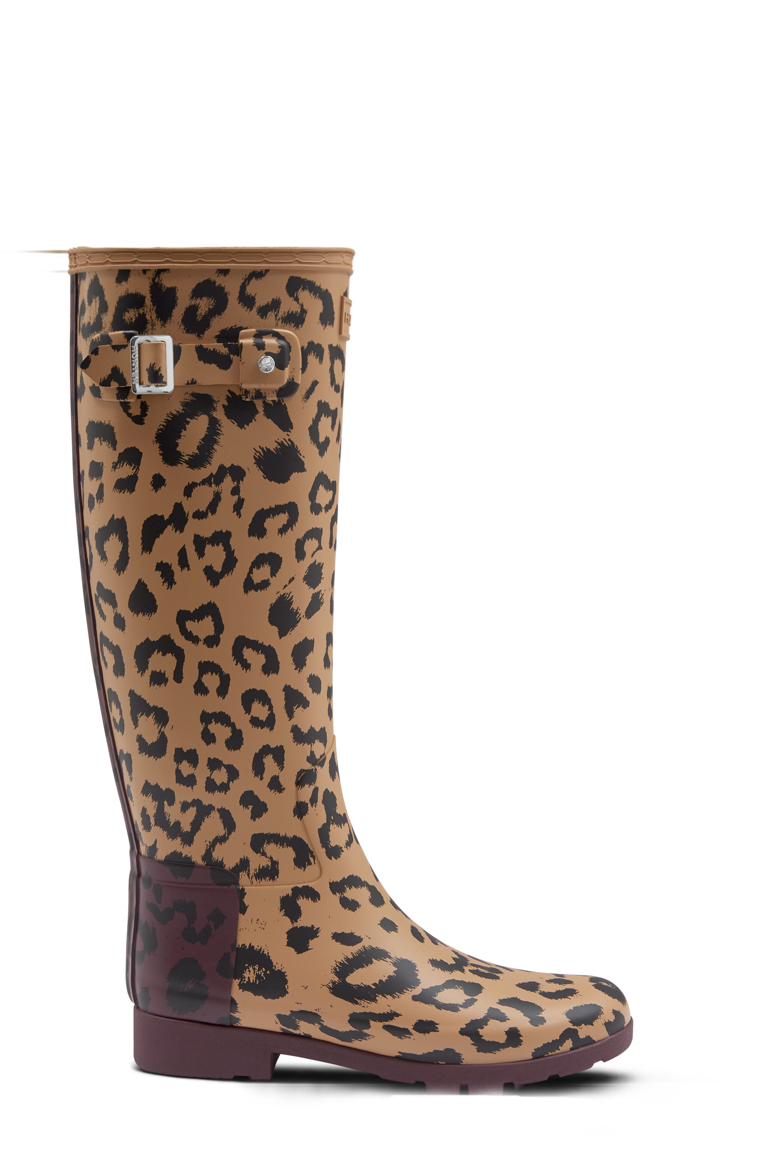 Hunter Original Leopard Print Refined Tall Waterproof Rain Boot Nordstrom Rack
