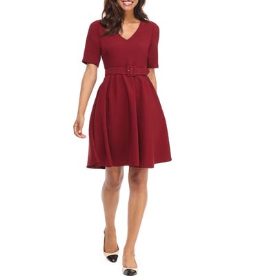Gal Meets Glam Collection Clara Belted Fit & Flare Dress, Red