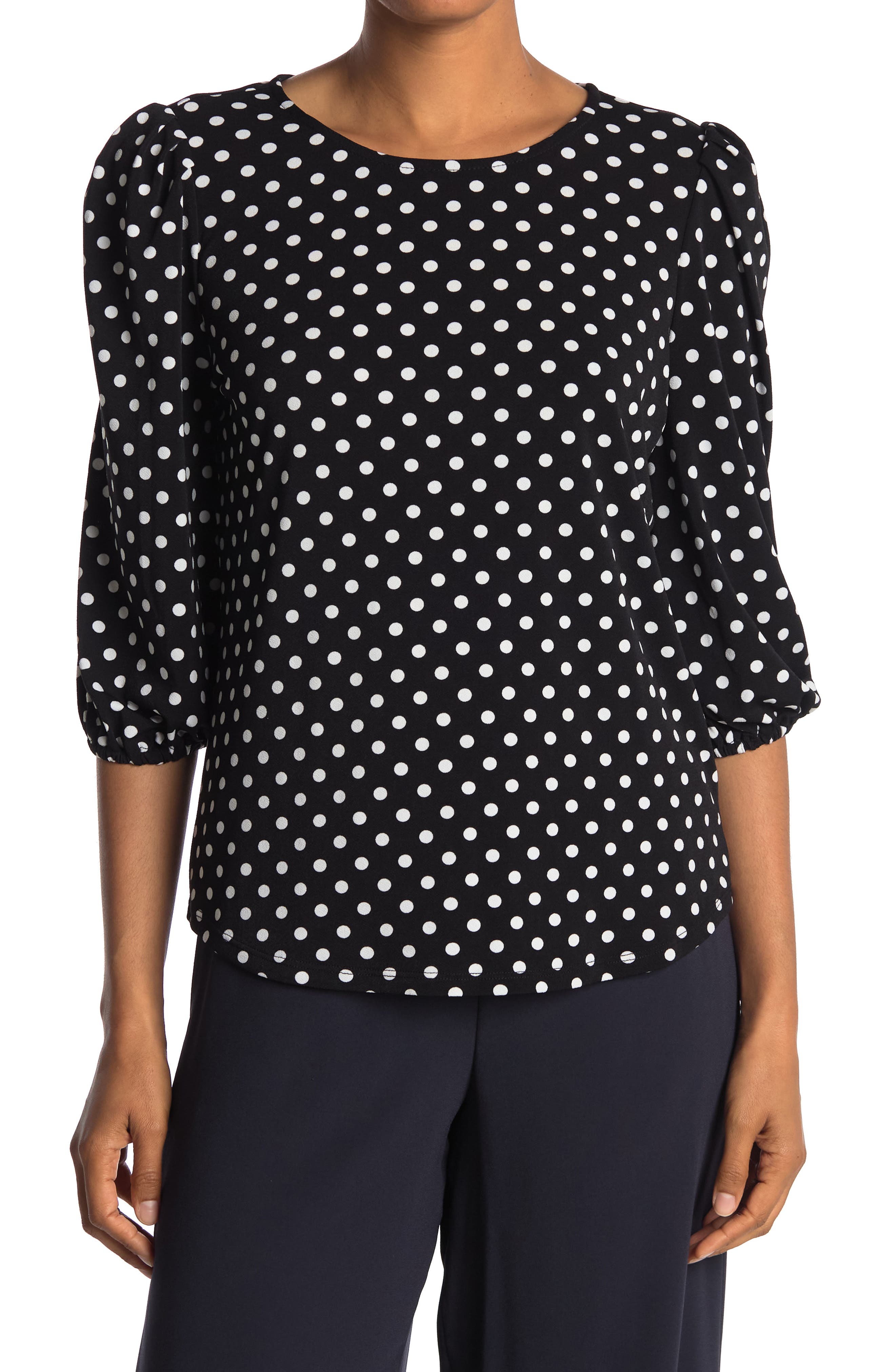 Adrianna Papell Printed Blouse In Bi Med Dot
