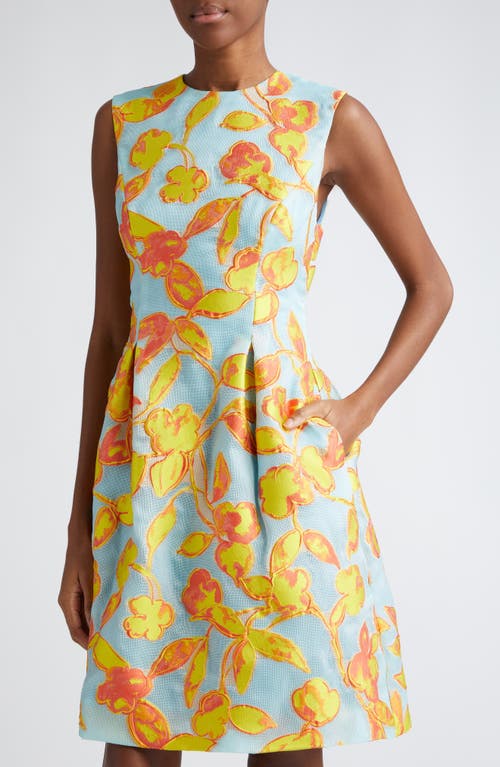 Shop Lela Rose Betsy Floral Fil Coupé Sleeveless Dress In Yellow/blue Multi