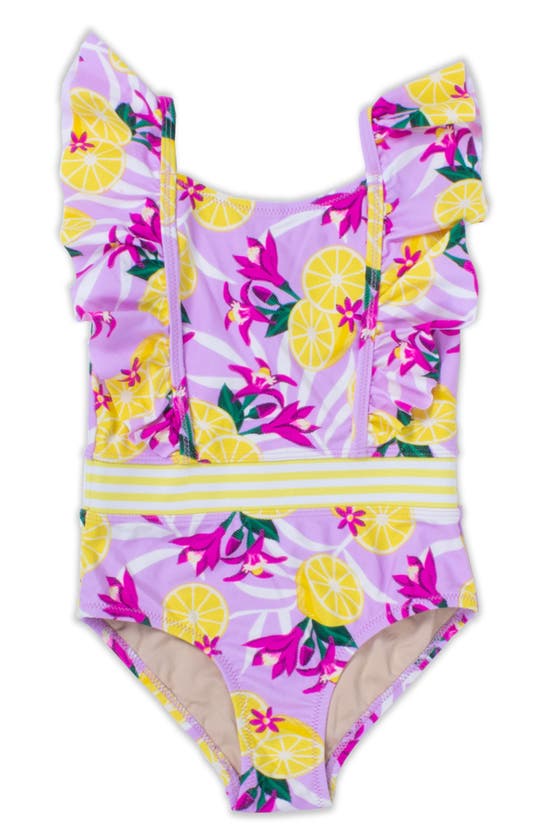 Shade Critters Kids' Ruffle Tropical Lemon One-piece Swimsuit In Purple Multi