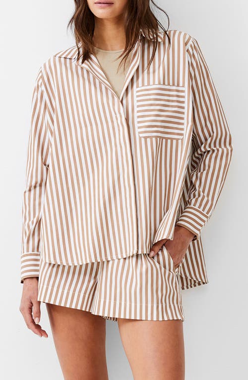 French Connection Thick Stripe Shirt In Tobacco Brown/linen White