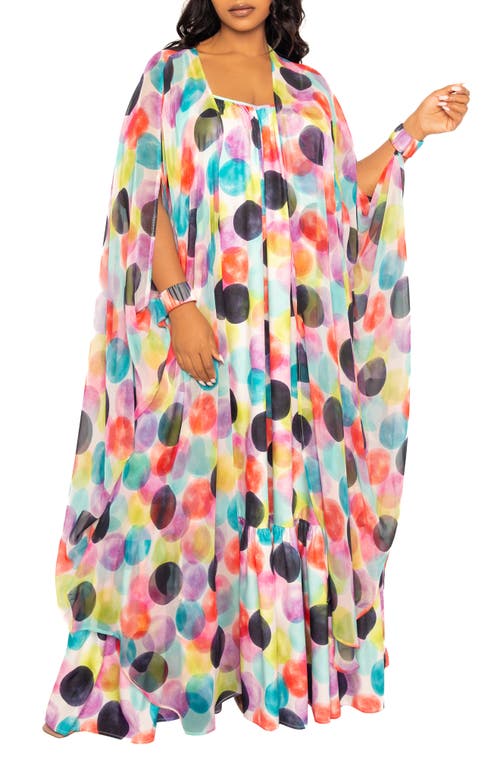 BUXOM COUTURE Polka Dot Print Chiffon Robe with Wrist Bands in Violet Multi at Nordstrom