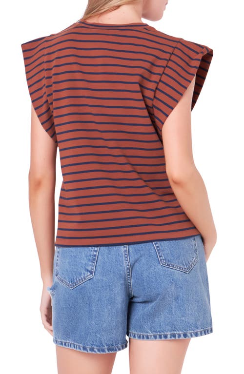 Shop English Factory Stripe Extended Shoulder T-shirt In Brown/navy