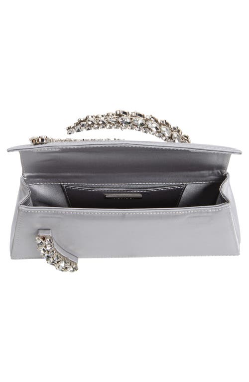 Shop L'alingi Crystal Spiral Handle Satin Clutch In Silver