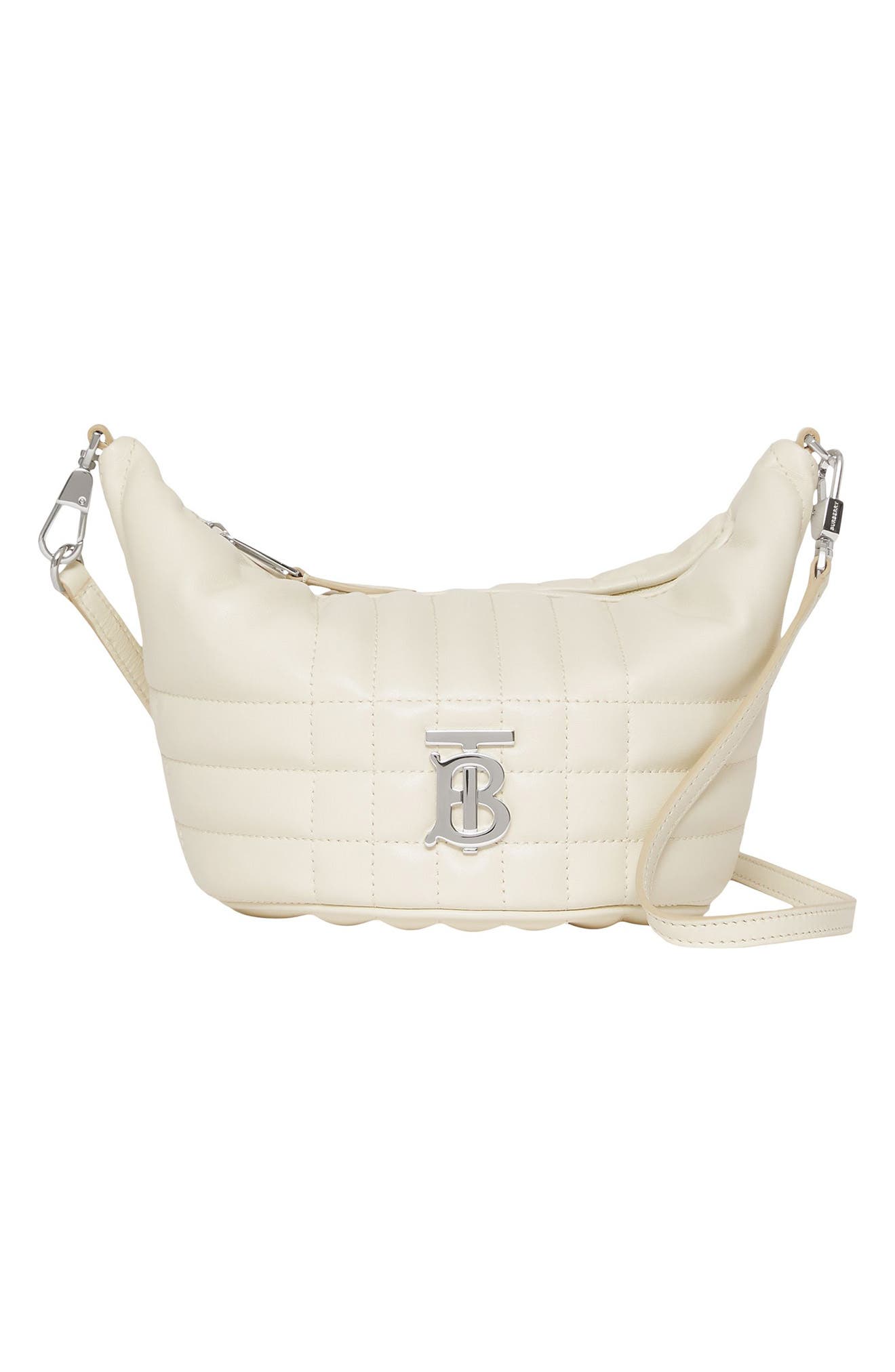 Burberry Mini Lotus Check Quilted Leather Convertible Crescent Bag in Pale Vanilla at Nordstrom
