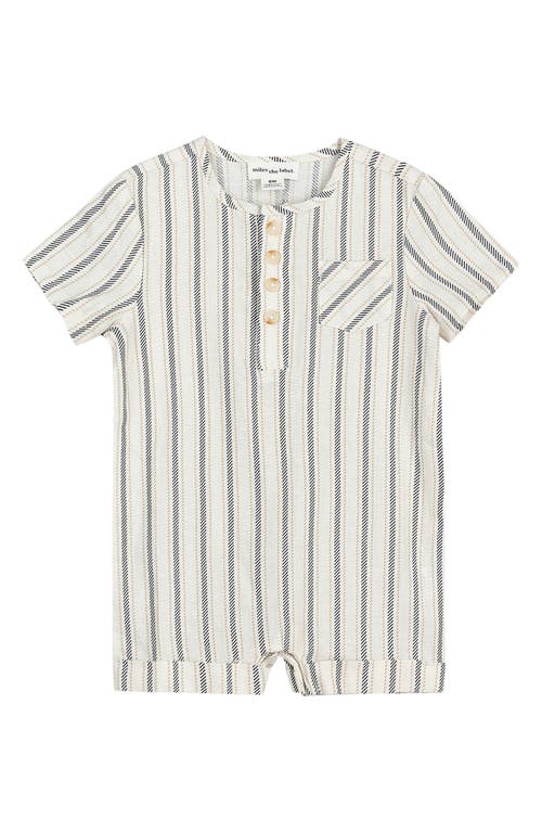 MILES THE LABEL Stripe Linen Blend Henley Romper Beige at Nordstrom,