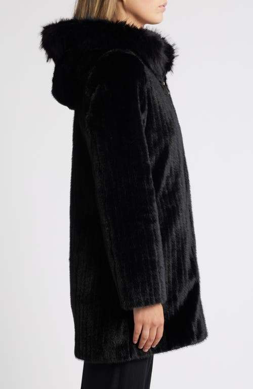 Shop Via Spiga Grooved Faux Fur Hooded Coat In Black