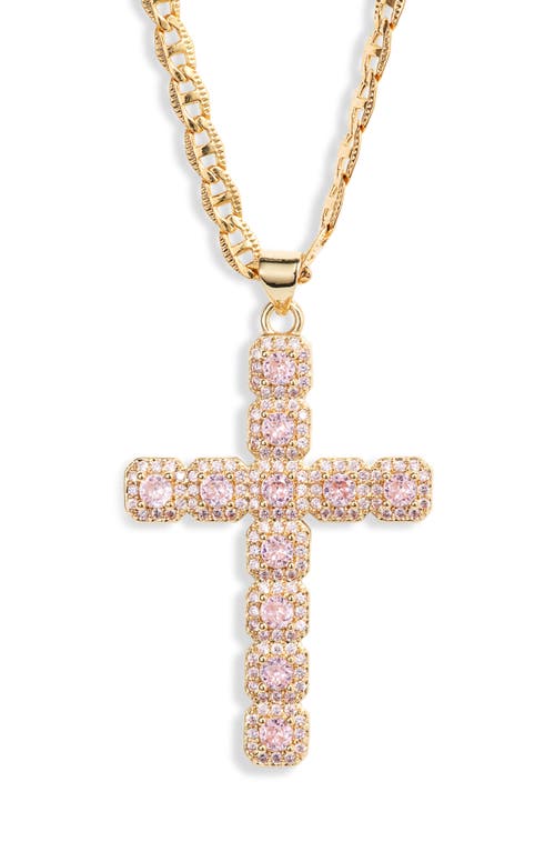 VIDAKUSH Fantasy Cubic Zirconia Cross Pendant Necklace in Light Pink at Nordstrom, Size 18